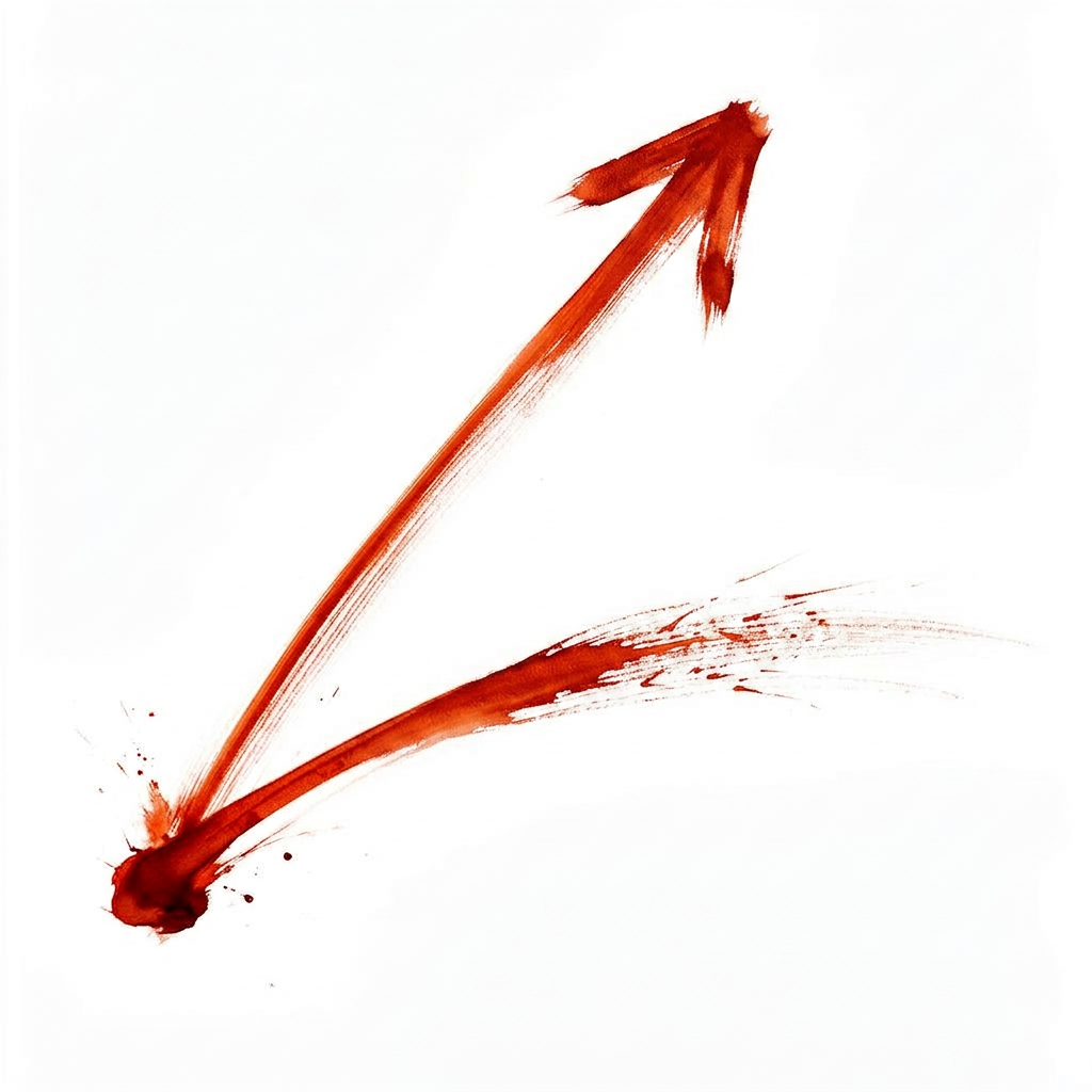 Two diverging brushstroke paths — one rising, one faltering